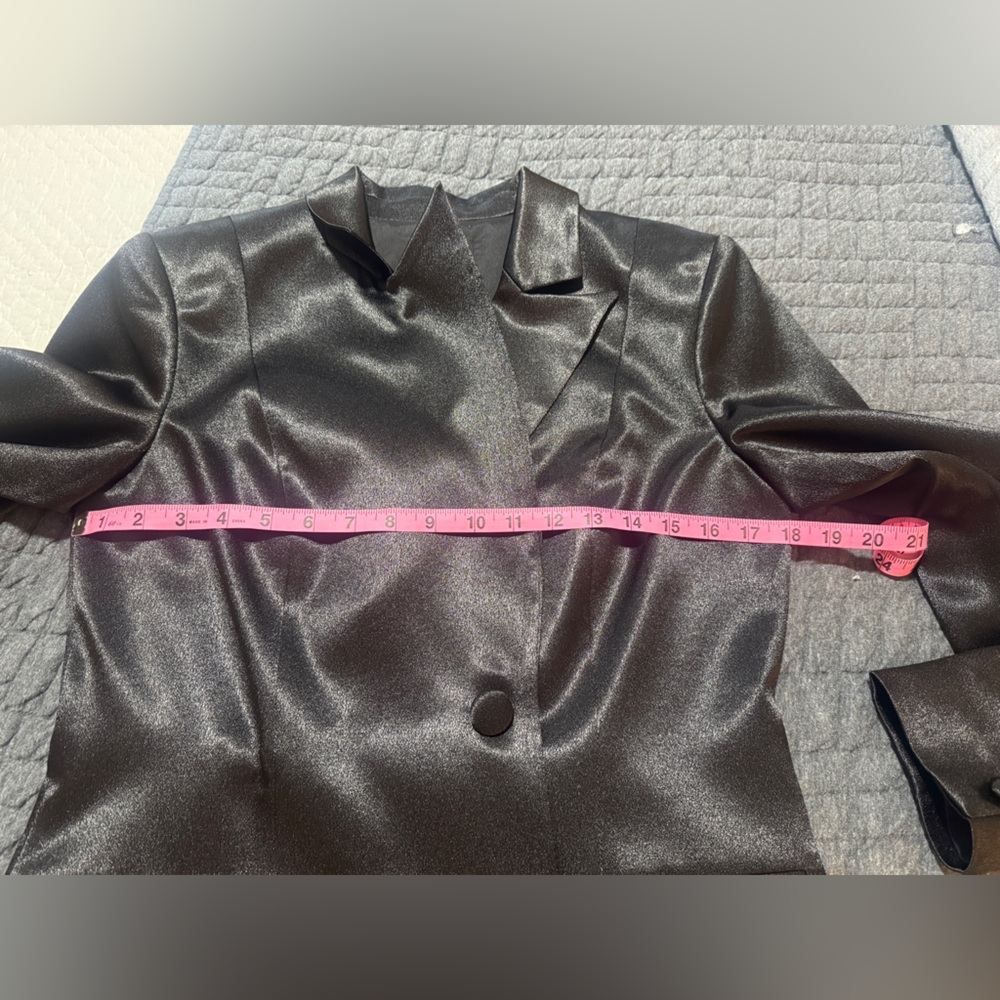 Aidan Mattox Black Satin Long Sleeve Blazer Dress - Picture 15 of 15